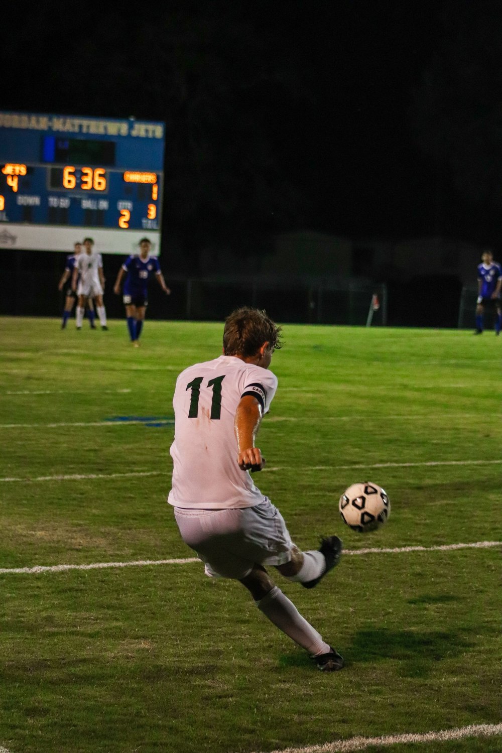 Northwood senior Adam Beaulieu slices the ball downfield in his team's 4-1 loss to Jordan-Matthews last Thursday in Siler City. The Chargers mustered only one goal on the night, which came in the first half.